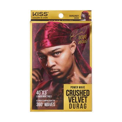 KISS COLORS & CARE Power Wave Velvet Luxe Durag - Black, Breathable, Stretchy Velvet Fabric Ideal For Wave Formation & Overnight Comfort, Stylish & Practical For All Hair Types, 0.13 pounds